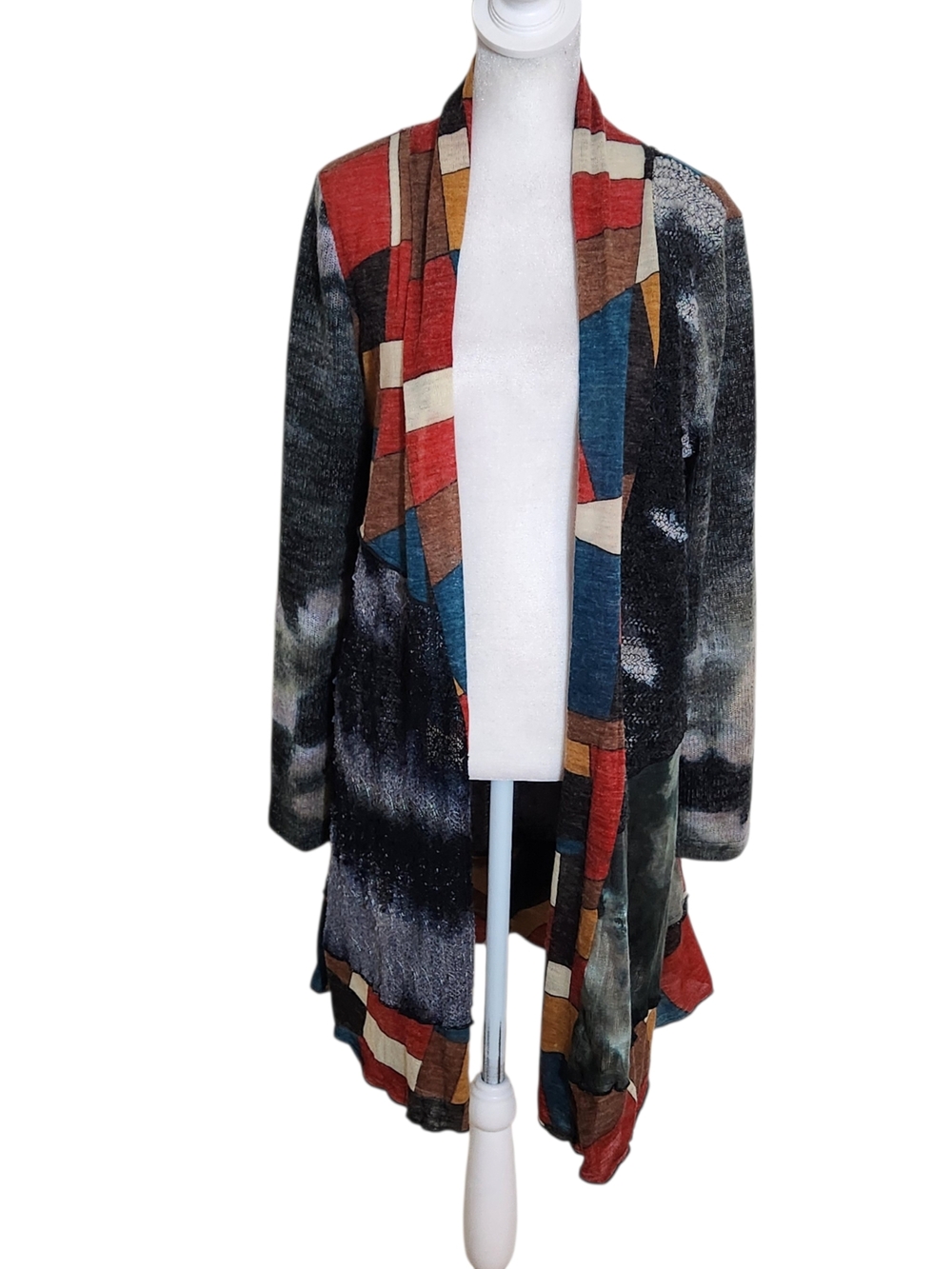 Shana Multicolor Patchwork Colorblock Open Cardigan Size Small